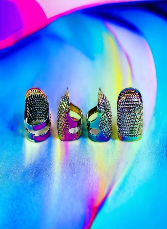 Moira Pack of 4 Adjustable Brass Finger Protector Thimble for Sewing Embroidery Needlework (Steel) - Image 3